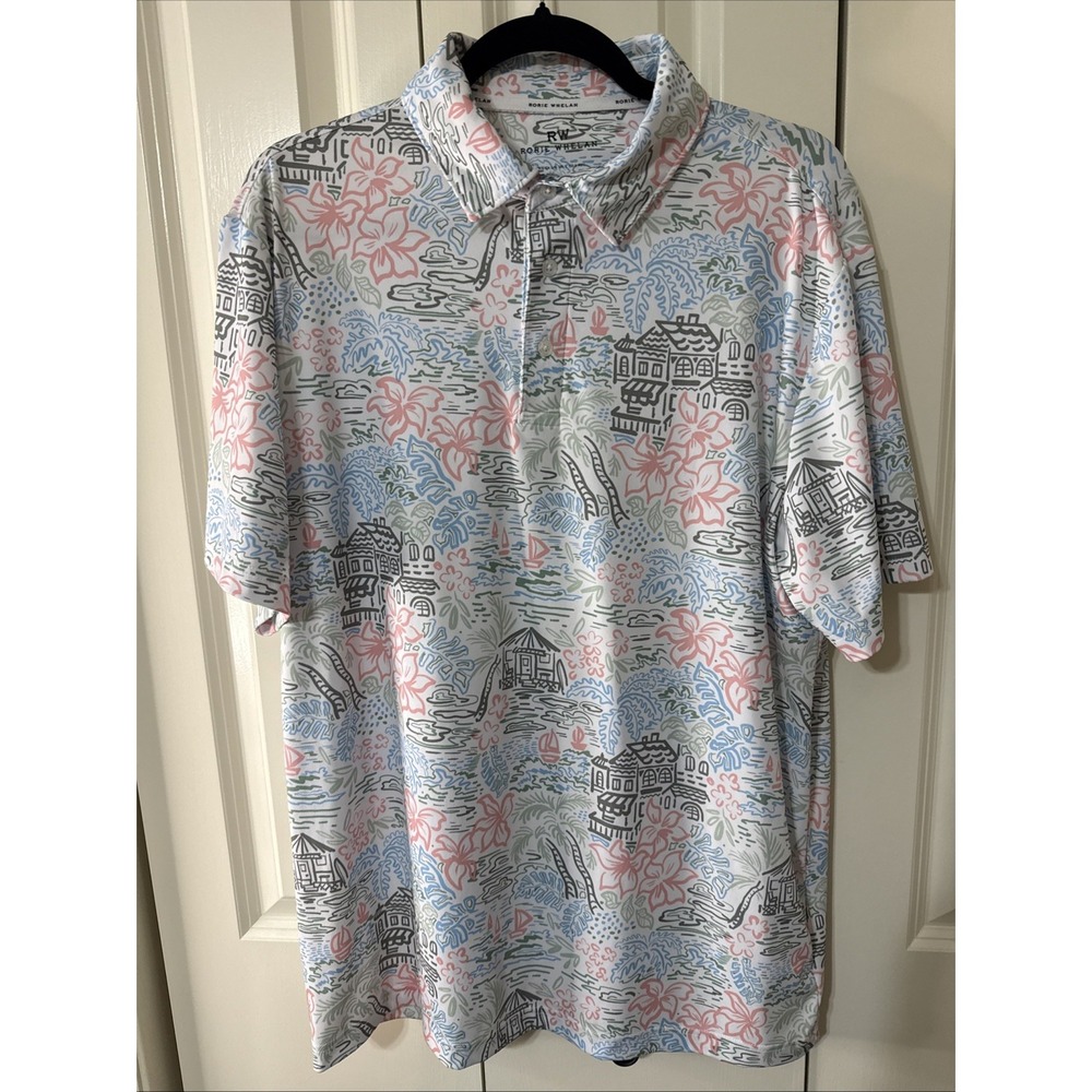 Men's Rorie Whelan RW Golf Polo Size Large Pastel Tropical Print